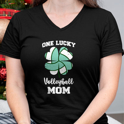 Gift for Mom Shirt, Funny Mom Unisex T-Shirt/Hoodie/Sweatshirt HLT00 - One Lucky Volleyball Mom Funny Volleyball Shamrock Clover T-Shirt