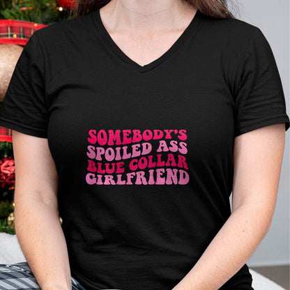 Best Wife Shirt, Wife and Husband Unisex T-Shirt/Hoodie/Sweatshirt HLT00 - Somebody's Spoiled Ass Blue Collar Girlfriend on back T-Shirt