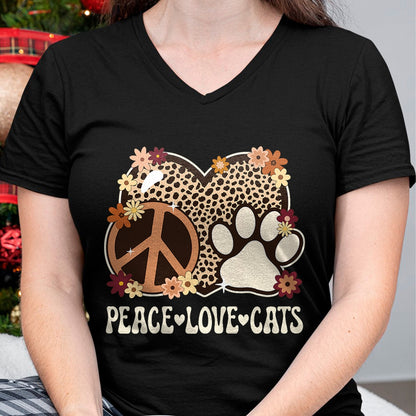 Cat Love Shirt, Funny Cat Lover Gift UnisexT-Shirt/Hoodie/Sweatshirt HLT00 - Peace Love Cats Cheetah Print Women Girl Cat Owner Cat Lover T-Shirt