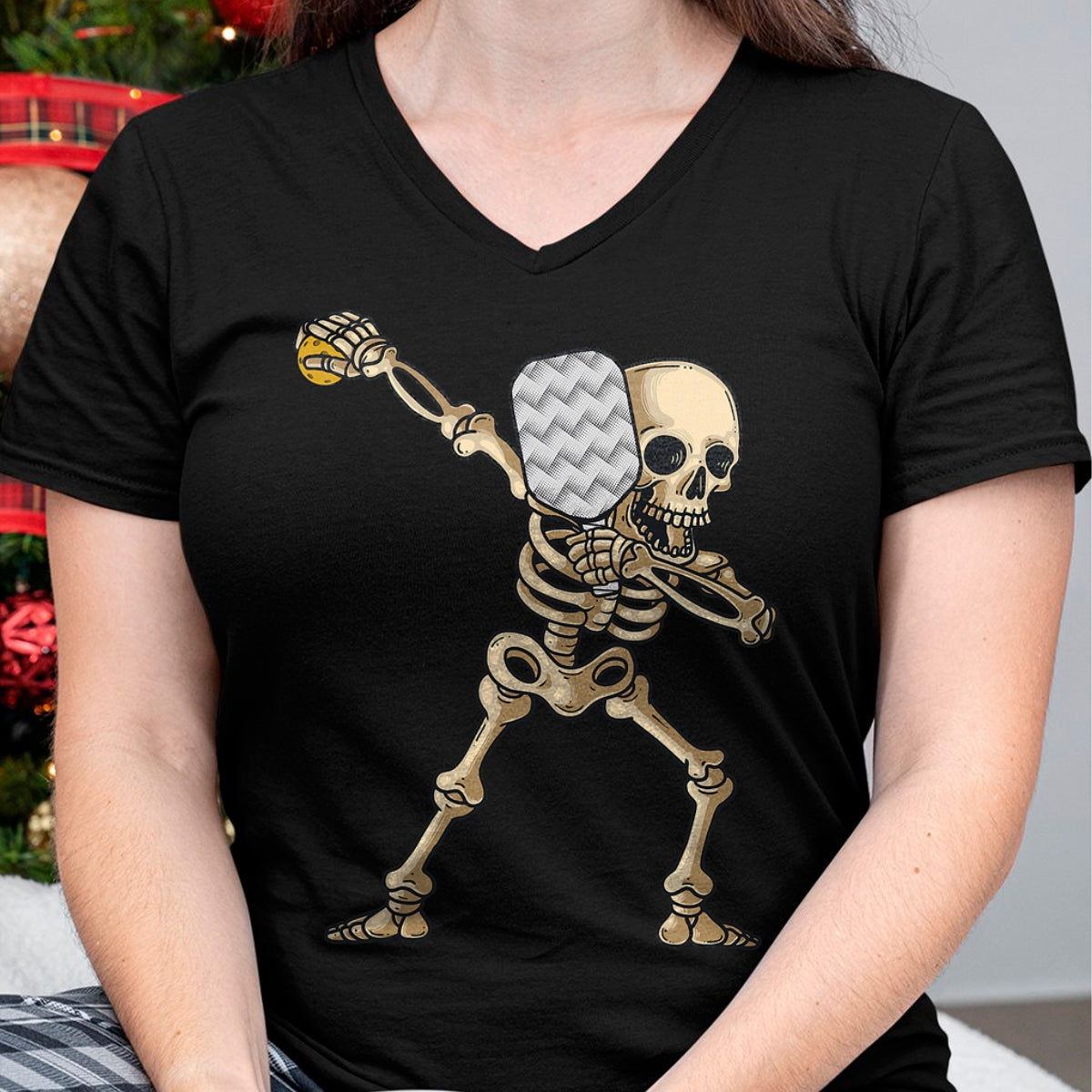 Funny Pickleball Shirt, Pickleball Lover Unisex T-Shirt/Hoodie/Sweatshirt HLT00 - Halloween Pickleball Costume Dabbing Skeleton Pickleballer T-Shirt