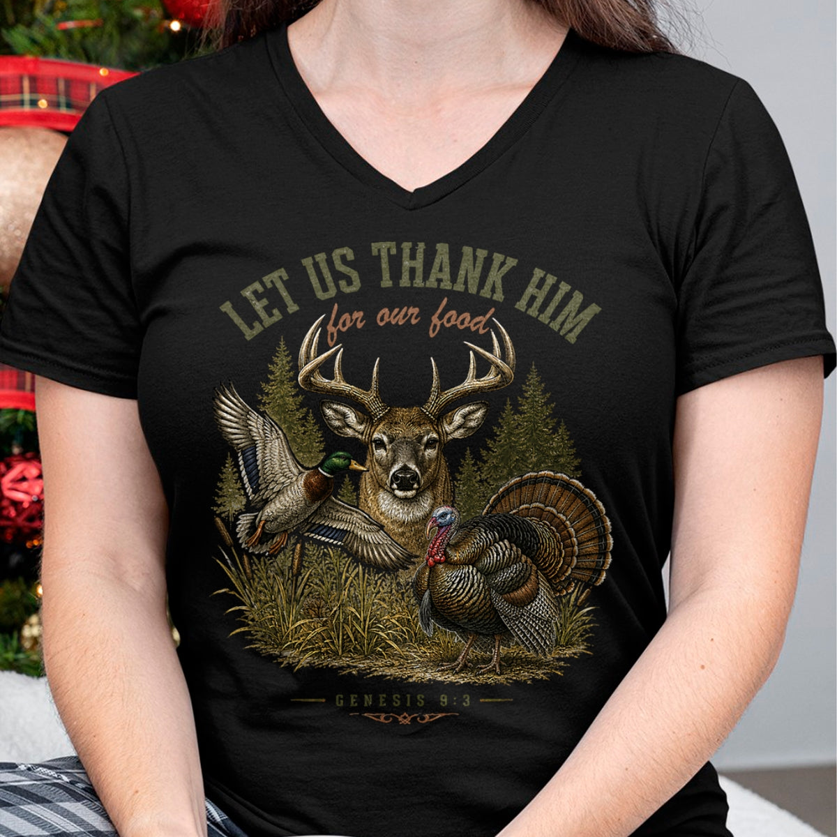 Funny Hunting Shirt, Gift For Hunting Lover Unisex T-Shirt/Hoodie/Sweatshirt HLT00 - Let Us Thank Him for Our Food Christian Turkey Deer Duck T-Shirt