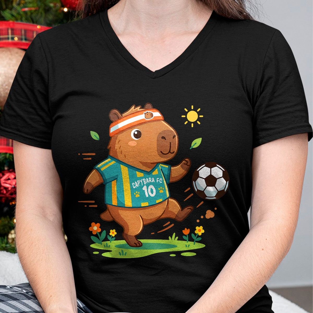 Cute Capybara Shirt, Funny Capybara Unisex T-Shirt/Hoodie/Sweatshirt HLT00 - Capybara Soccer Player Headband Funny Animal Sports Fan T-Shirt