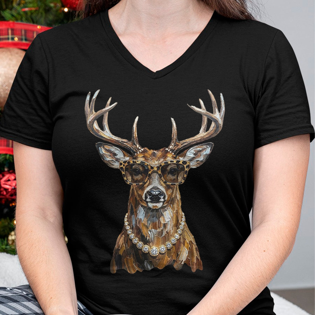 Funny Hunting Shirt, Gift For Hunting Lover Unisex T-Shirt/Hoodie/Sweatshirt HLT00 - Glam Whitetail Deer Wearing Sunglasses Necklace Hunting T-Shirt