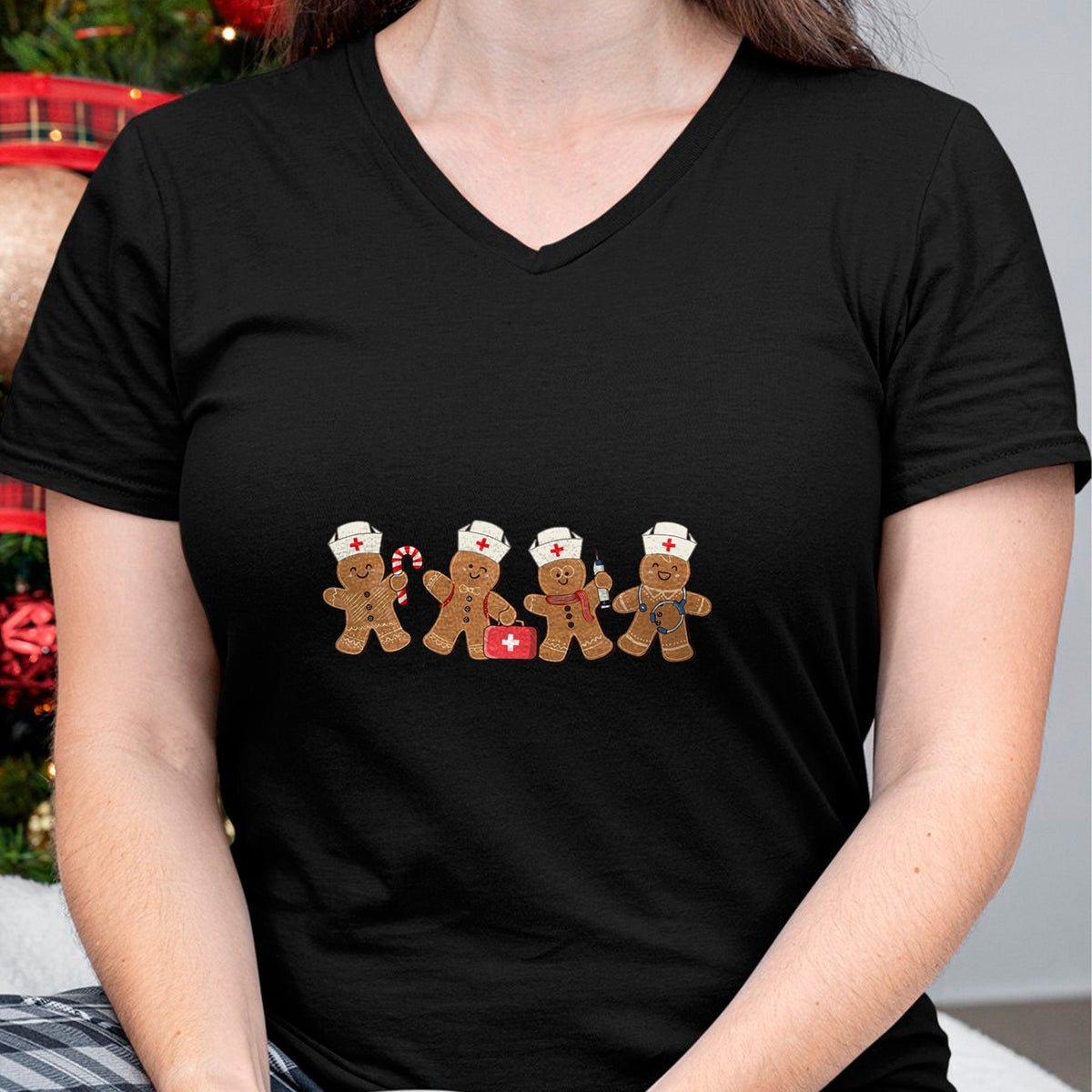 Funny Nurse Shirt, Nurse Unisex T-Shirt/Hoodie/Sweatshirt HLT00 - Nurse Cute Gingerbread Christmas Xmas Holiday Nurses Pajamas T-Shirt