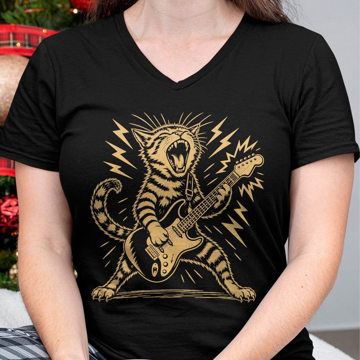 Guitar Lover Shirt, Funny Guitar UnisexT-Shirt/Hoodie/Sweatshirt HLT00 - Cat Playing Guitar Rock and Roll Music Men Women Kids T-Shirt