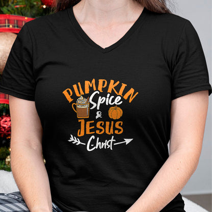 Christian Tee, Christian Faith Unisex T-Shirt/Hoodie/Sweatshirt HLT00 - Halloween Christian Pumpkin Spice And Jesus Christ Fall Leaf T-Shirt