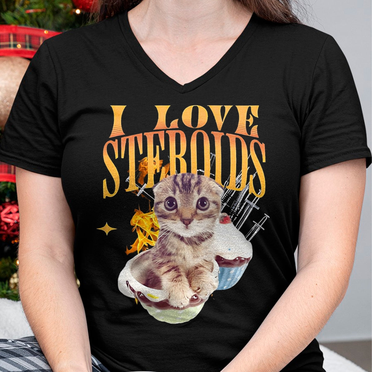 Cat Love Shirt, Funny Cat Lover Gift UnisexT-Shirt/Hoodie/Sweatshirt HLT00 - I Love Steroids CAT Funny Meme Cute T-Shirt, Men, Black, X-Large (1)
