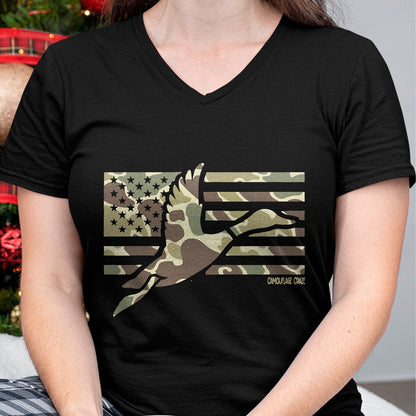 Funny Hunting Shirt, Gift For Hunting Lover Unisex T-Shirt/Hoodie/Sweatshirt HLT00 - Camo Patriotic Mallard Duck Camouflage Flying Duck Hunting T-Shirt