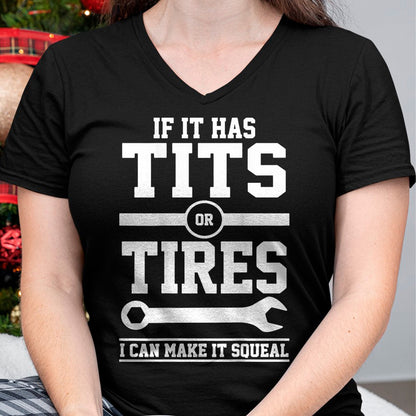 Best Mechanic Life Shirt, Funny Mechanic UnisexT-Shirt/Hoodie/Sweatshirt HLT00 - If It Has Tits Or Tires I Can Make It Squeal Mechanic (Back) T-Shirt