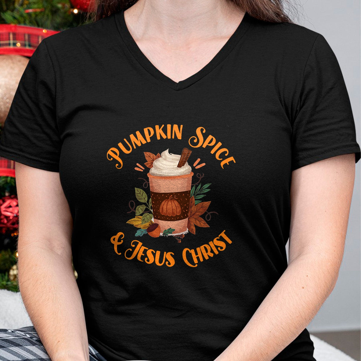 Christian Tee, Christian Faith Unisex T-Shirt/Hoodie/Sweatshirt HLT00 - Fall Season Cute Pumpkin Spice And Jesus Christ Thanksgiving T-Shirt