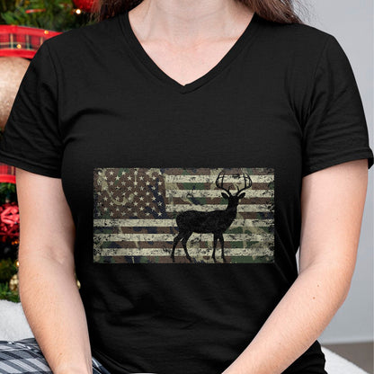 Funny Hunting Shirt, Gift For Hunting Lover Unisex T-Shirt/Hoodie/Sweatshirt HLT00 - Deer Hunting Camo American Flag Buck Standing Hunter Country T-Shirt