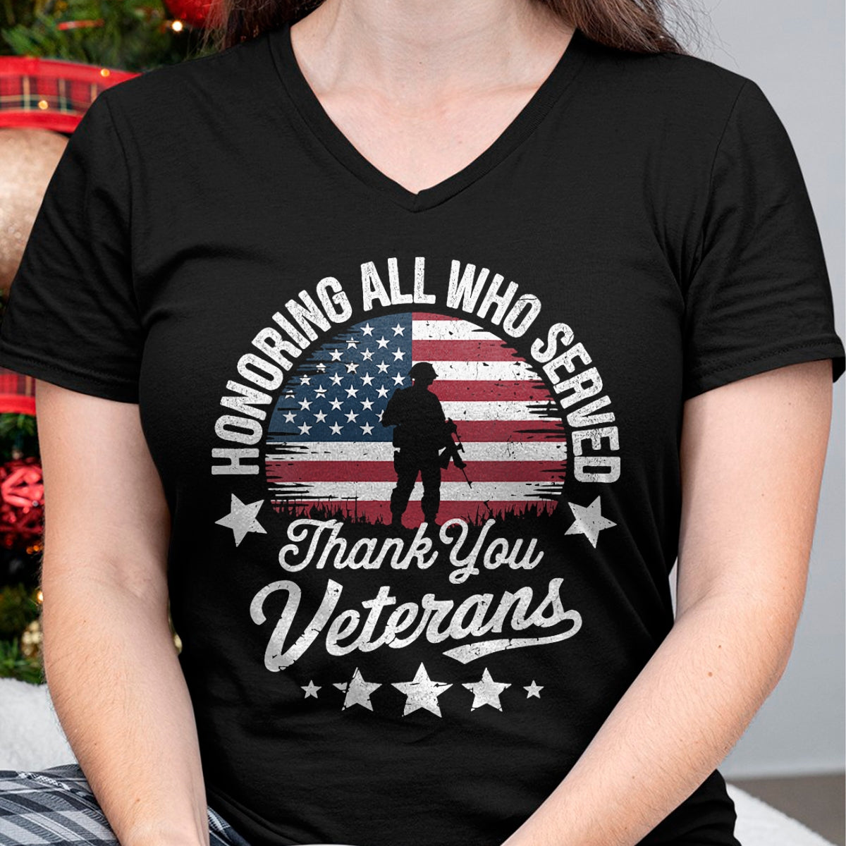 Proud Veteran Shirt, Funny Veteran UnisexT-Shirt/Hoodie/Sweatshirt HLT00 - Women_s Honoring All Who Served Thank You Veterans Day Memorial Day V-Neck T-Shirt