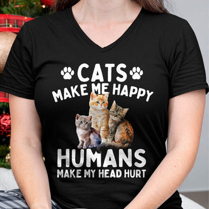 Cat Love Shirt, Funny Cat Lover Gift UnisexT-Shirt/Hoodie/Sweatshirt HLT00 - Cats Make Me Happy Humans Make My Head Hurt - Cat Lover T-Shirt, Men, Black, 3X-Large