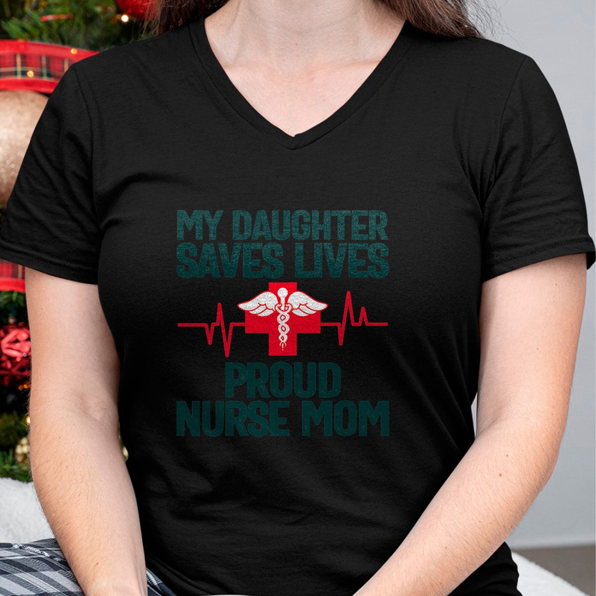 Funny Nurse Shirt, Nurse Unisex T-Shirt/Hoodie/Sweatshirt HLT00 - Womens My Daughter saves lives proud nurse Mom T-Shirt