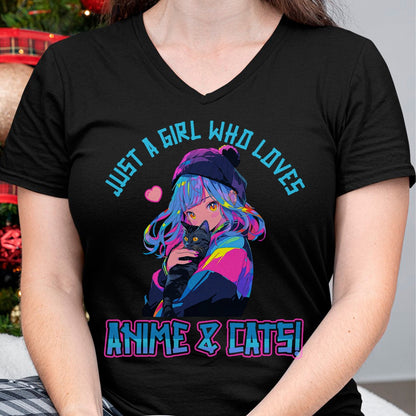 Cat Love Shirt, Funny Cat Lover Gift UnisexT-Shirt/Hoodie/Sweatshirt HLT00 - Just a Girl who loves Anime and Cats Manga Anime Lover T-Shirt