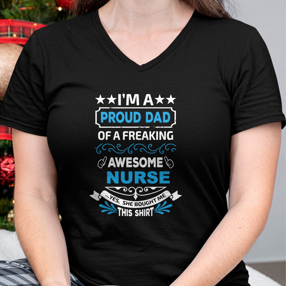 Gift for Dad Shirt, Funny Dad Unisex T-Shirt/Hoodie/Sweatshirt HLT00 – I’m a Proud Dad of a Freaking Awesome Nurse Father_s Long Sleeve T-Shirt