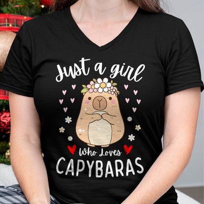 Cute Capybara Shirt, Funny Capybara Unisex T-Shirt/Hoodie/Sweatshirt HLT00 - Just a Girl Who Loves Capybaras Cute Rodent Animal Capybara T-Shirt