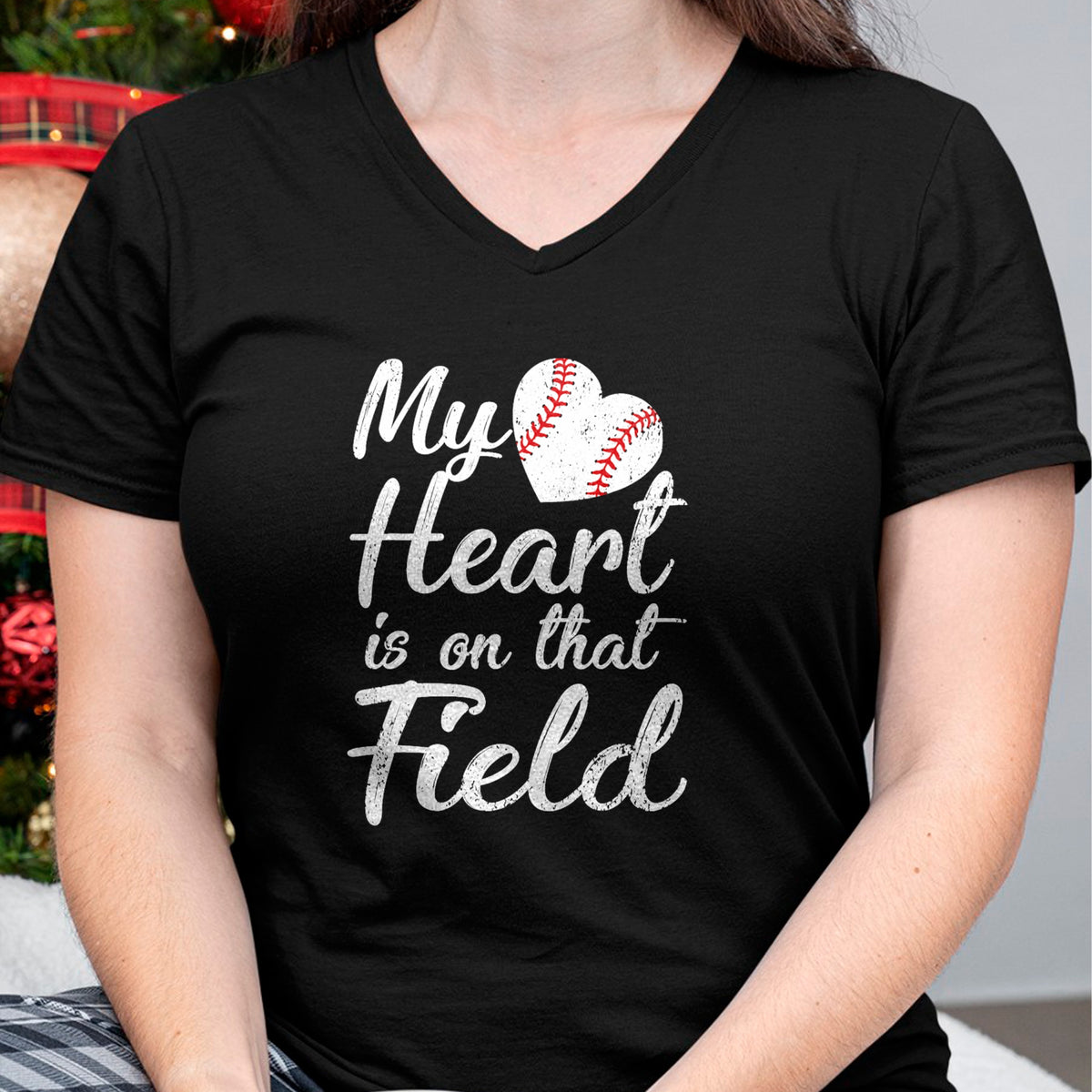 Gift for Mom Shirt, Funny Mom Unisex T-Shirt/Hoodie/Sweatshirt HLT00 - My Heart is on That Field Baseball Softball Mom Gifts T-Shirt