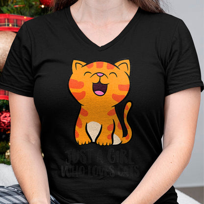 Cat Love Shirt, Funny Cat Lover Gift UnisexT-Shirt/Hoodie/Sweatshirt HLT00 - Womens Just a Girl Who Loves Cats Kitten V-Neck T-Shirt