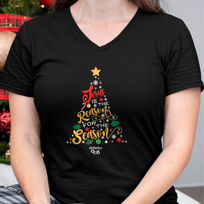 Christian Tee, Christian Faith Unisex T-Shirt/Hoodie/Sweatshirt HLT00 - Jesus Is The Reason For The Season Christian Christmas Tree T-Shirt