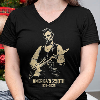 Guitar Lover Shirt, Funny Guitar UnisexT-Shirt/Hoodie/Sweatshirt HLT00 - Abraham Lincoln Playing Guitar 4th July 250th Anniversary T-Shirt, Men, Black, 3X-Large