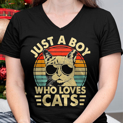 Cat Love Shirt, Funny Cat Lover Gift UnisexT-Shirt/Hoodie/Sweatshirt HLT00 - Vintage Just A Boy Who Loves Cats Boy Kitten Cat Lover Boys T-Shirt, Youth, Heather Blue, Small