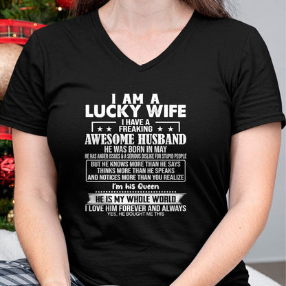 Best Wife Shirt, Wife and Husband Unisex T-Shirt/Hoodie/Sweatshirt HLT00 - Gift for wife T shirt, lucky wife   I Am A Lucky Wife I Have A Freaking Awesome Husband MAY T-Shirt