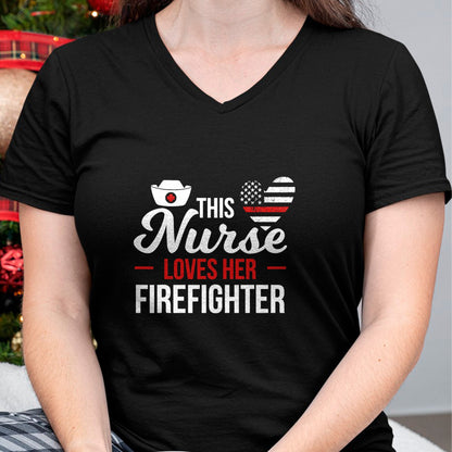 Funny Nurse Shirt, Nurse Unisex T-Shirt/Hoodie/Sweatshirt HLT00 - This Nurse Loves Her Firefighter Wife Nurse T-Shirt