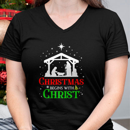 Christian Tee, Christian Faith Unisex T-Shirt/Hoodie/Sweatshirt HLT00 - Christmas Begins With Christ Christian Religious Jesus Xmas T-Shirt