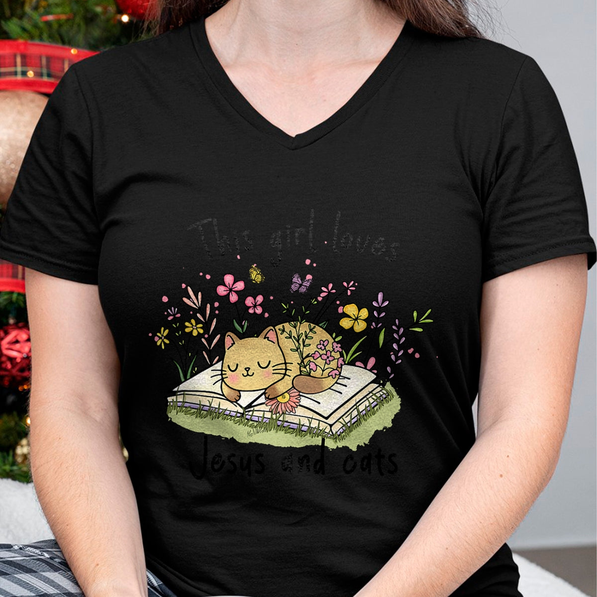 Cat Love Shirt, Funny Cat Lover Gift UnisexT-Shirt/Hoodie/Sweatshirt HLT00 - This Girl Loves Jesus and Cats Cute Christian T-Shirt