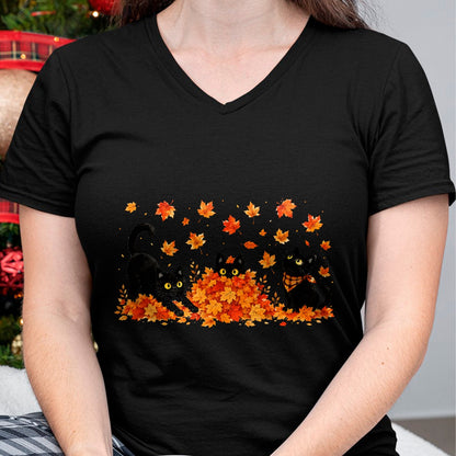 Best Thanksgiving Family Shirt , Funny Thanksgiving UnisexT-Shirt/Hoodie/Sweatshirt HLT00 - Cute Black Cats Playing in Fall Leaves Thanksgiving Autumn T-Shirt