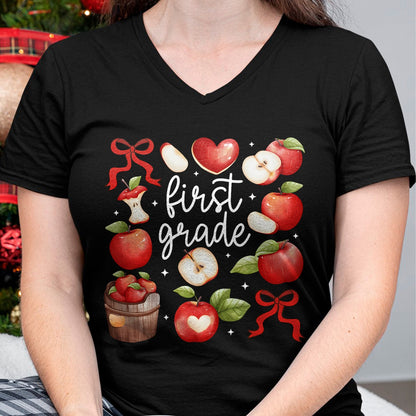 Best Student Shirt, Funny Back To School UnisexT-Shirt/Hoodie/Sweatshirt HLT00 - First Grade Teacher Apple Coquette Bow Fruit Back to School T-Shirt