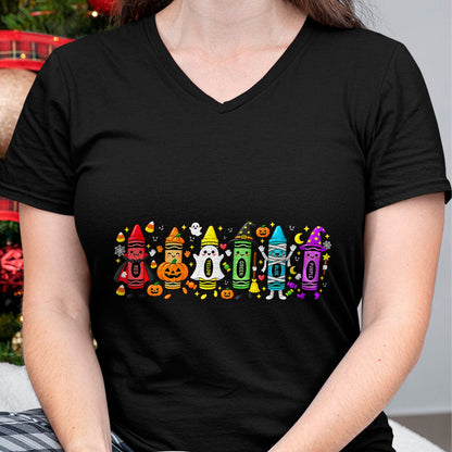 Best Teacher Shirt, Funny Teacher UnisexT-Shirt/Hoodie/Sweatshirt HLT00 - Halloween Crayons Teacher Spooky Teacher T-Shirt