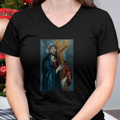 Christian Tee, Christian Faith Unisex T-Shirt/Hoodie/Sweatshirt HLT00 - Christ Carrying the Cross Jesus Painting Saviour Christian T-Shirt