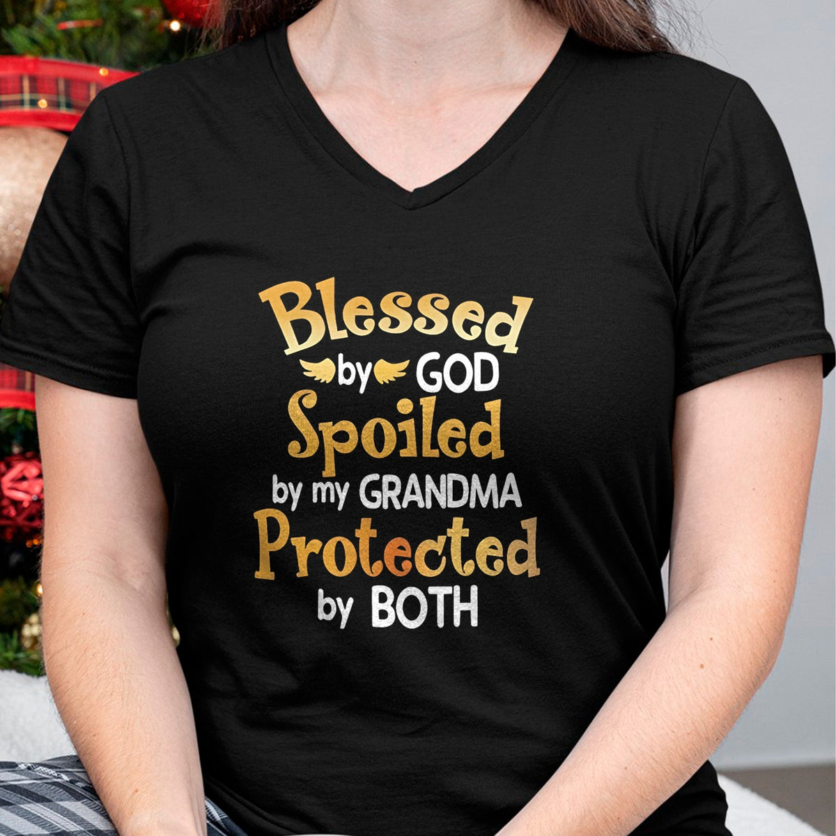 Best Grandma Shirt, Proud Grandma Unisex T-Shirt/Hoodie/Sweatshirt HLT00 - Blessed By God Spoiled By My Grandma Grandson Granddaughter T-Shirt (1)