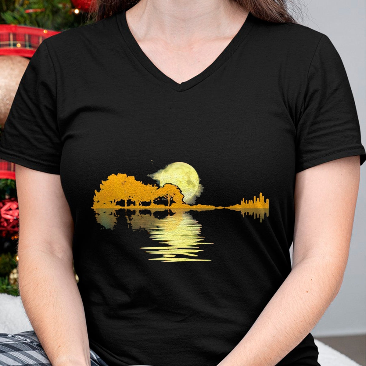 Guitar Lover Shirt, Funny Guitar UnisexT-Shirt/Hoodie/Sweatshirt HLT00 - Guitar Lake Shadow Love Guitar Musician T-Shirt, Men, Black, 3X-Large