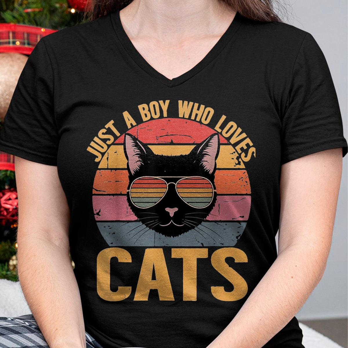 Cat Love Shirt, Funny Cat Lover Gift UnisexT-Shirt/Hoodie/Sweatshirt HLT00 - Just A Boy Who Loves Cats Retro Cat Lover Boys Kids T-Shirt, Youth, Black, Small