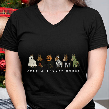 Best Horse Lover Shirt , Funny Horse UnisexT-Shirt/Hoodie/Sweatshirt HLT00 - Women_s Cute Funny Just A Spooky Horse Ghost Monsters Halloween V-Neck T-Shirt
