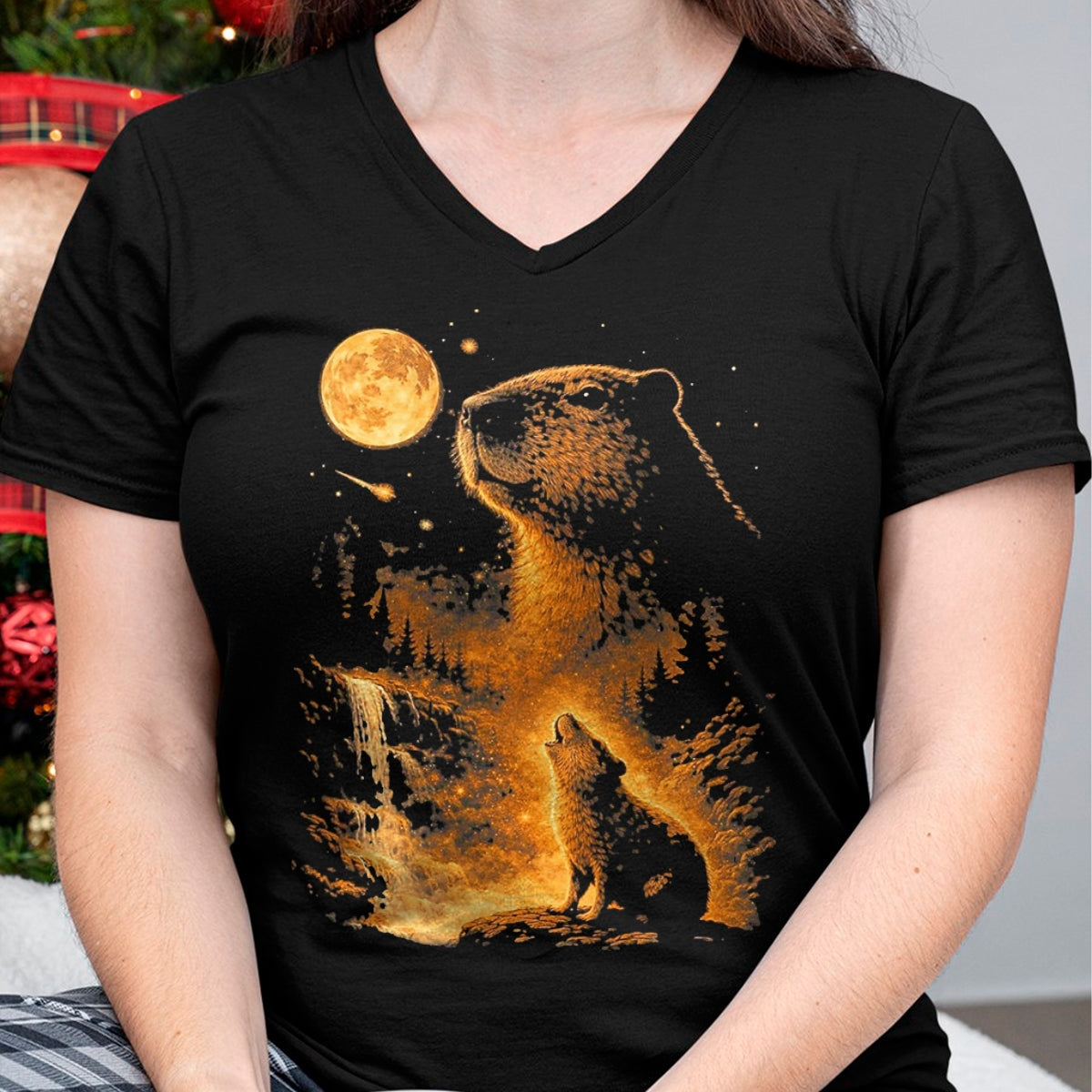 Cute Capybara Shirt, Funny Capybara Unisex T-Shirt/Hoodie/Sweatshirt HLT00 - Vintage Capybara Howling At The Moon Meme 90s Animal Graphic T-Shirt, Men, Black, 3X-Large