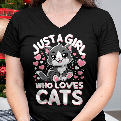 Cat Love Shirt, Funny Cat Lover Gift UnisexT-Shirt/Hoodie/Sweatshirt HLT00 - Just A Girl Who Loves Cats Cute Cat T-Shirt