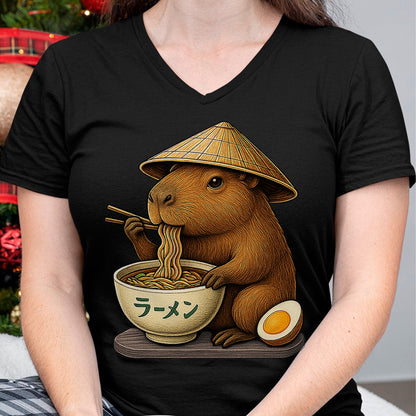 Cute Capybara Shirt, Funny Capybara Unisex T-Shirt/Hoodie/Sweatshirt HLT00 - Capybara Eating Japanese Ramen Kawaii Anime tee Funny Kids T-Shirt