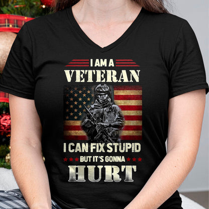 Proud Veteran Shirt, Funny Veteran UnisexT-Shirt/Hoodie/Sweatshirt HLT00 - Distressed I Am A Veteran I Can Fix Stupid - Veterans Day T-Shirt, Men, Black, 3X-Large