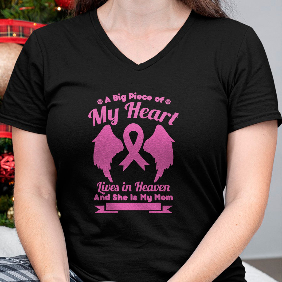 Gift for Mom Shirt, Funny Mom Unisex T-Shirt/Hoodie/Sweatshirt HLT00 - Mom In Heaven Wings Awesome Breast Cancer Awareness Gift T-Shirt