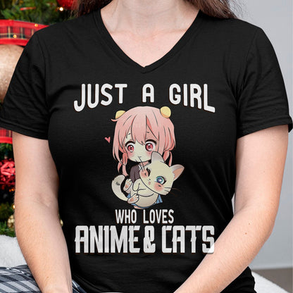 Cat Love Shirt, Funny Cat Lover Gift UnisexT-Shirt/Hoodie/Sweatshirt HLT00 - Just a Girl who Loves Anime and Cats Lover for Teen T-Shirt