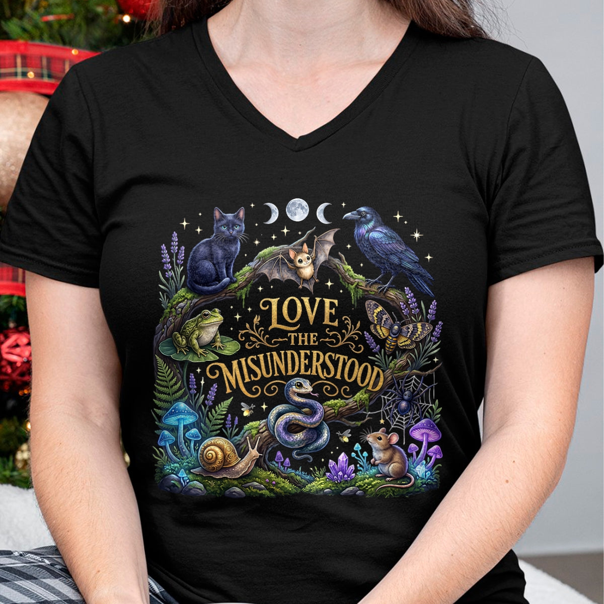 Cat Love Shirt, Funny Cat Lover Gift UnisexT-Shirt/Hoodie/Sweatshirt HLT00 - Love The Misunderstood Bat Raven Cat Snake Spider Frog Moth T-Shirt