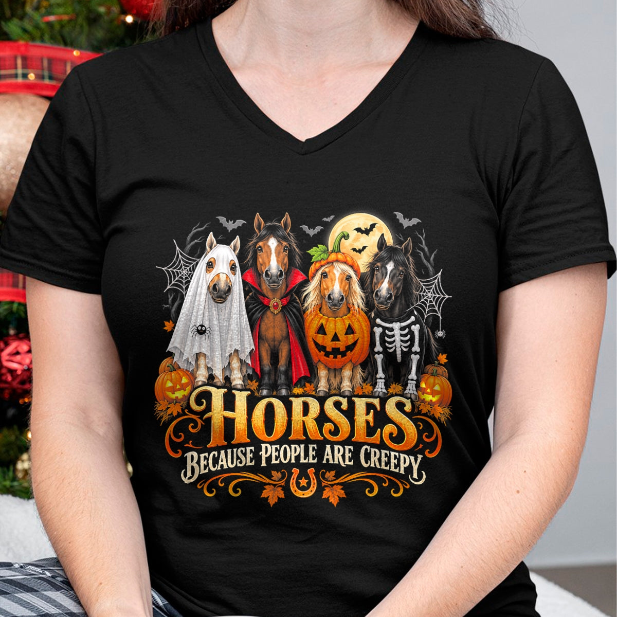 Best Horse Lover Shirt , Funny Horse UnisexT-Shirt/Hoodie/Sweatshirt HLT00 - Horses Because People are Creepy Halloween Horse T-Shirt
