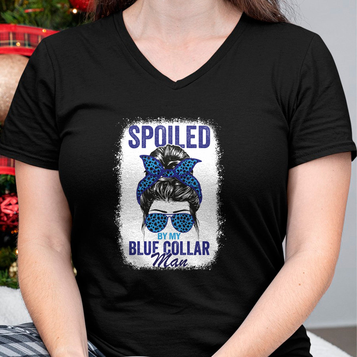 Best Wife Shirt, Wife and Husband Unisex T-Shirt/Hoodie/Sweatshirt HLT00 - Gift for wife T shirt, spoiled wife   Spoiled By My Blue Collar Man Messy Bun Blue-collar worker Lon