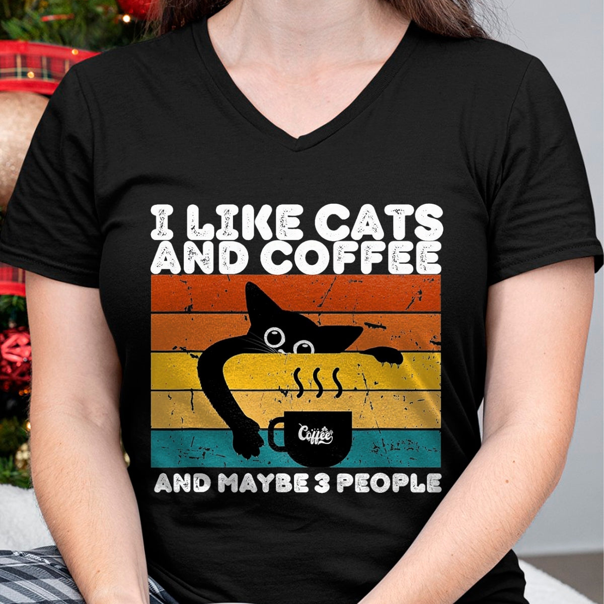 Cat Love Shirt, Funny Cat Lover Gift UnisexT-Shirt/Hoodie/Sweatshirt HLT00 - I Like Cats and Coffee and Maybe 3 People Funny Love Cats T-Shirt, Men, Black, 3X-Large