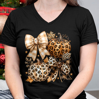Best Thanksgiving Family Shirt , Funny Thanksgiving UnisexT-Shirt/Hoodie/Sweatshirt HLT00 - Coquette Bow Leopard Pumpkin Thanksgiving Autumn Fall Leaves T-Shirt