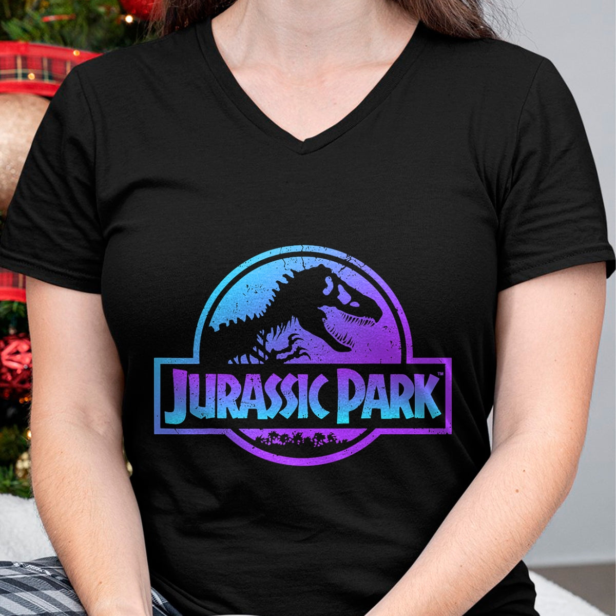 Best Dinosaur Lover Shirt, Funny Dinosaur UnisexT-Shirt/Hoodie/Sweatshirt HLT00 - Jurassic Park Blue & Purple Fossil Logo Graphic Short Sleeve T-Shirt